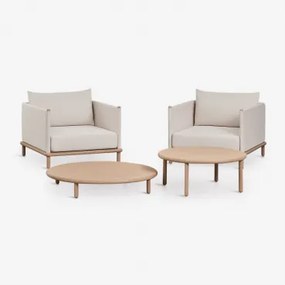 Tuinset Met 2 Fauteuils En 2 Ronde Salontafels Van Acaciahout Olivia Lichte Acaciekleur & Lichte Acaciekleur - Sklum
