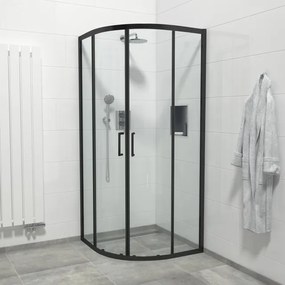 Marenza Slide Quick Fit Douchecabine - kwartrond - 90x90x195cm - helder glas - anti kalk - mat zwart SAQ2142-90B