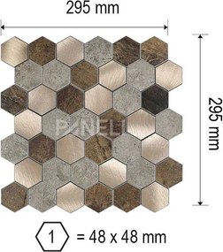 Zelfklevend Mozaiek Hexagon Koper V-Groef - 30.5 cm x 30.5 cm x 0.40 cm | 0.5 kg | Paneli zelfklevende steenstrips