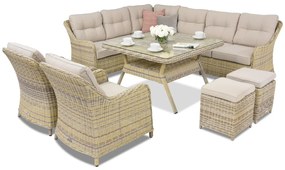 Toledo Comida 7 Angular technorattan tuinmeubelen + 2 Garden Point poefs beige