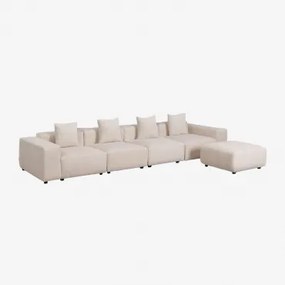 4-delige Modulaire Bank Met Lage Armleuningen En Poef (↔︎400 Cm) Bruna Corduroy Beige – Linnen - Sklum