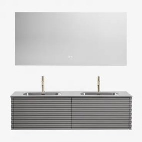Conjunto Vaniteit Hangend 160x50 Cm In Hout Met Geïntegreerde Waskommen Noura Rectangular Led And Antifog 160x75 Cm Riben & Grijs – Nikkel & 2 X Gebor