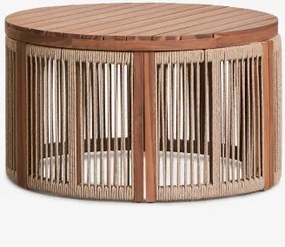 Ronde Tuinsalontafel Ø70 Cm In Acaciahout En Serel Gevlochten Touw Licht Zandbruin - Sklum