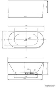 Aqualine Tibera vrijstaand ligbad links 170x80x58cm wit