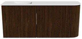 Mondiaz Joya 90cm toiletmeubel ronding rechts walnut met wastafel faye links zonder kraangat talc