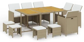 vidaXL 11-delige Tuinset met kussens poly rattan beige