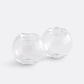 Set van 2 kandelaars van transparant glas, hoogte 7,5 cm, OVIA