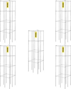 VEVOR Tomatenkooien, 30 x 30 x 117 cm, set van 5 vierkante plantenkooien, robuuste tomatentorens van zilverkleurig PVC-gecoat staal voor het klimmen van groenten, planten, bloemen en fruit
