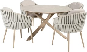Prado Eva dining tuinset 130xH75 cm rond 5 delig keramiek latte Taste 4SO
