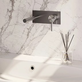 Brauer Stripe inbouw wastafelkraan ColdStart met rechte uitloop en afdekplaat model A1 RVS geborsteld PVD
