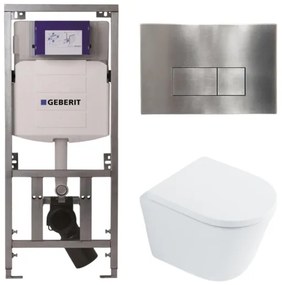 QeramiQ Dely Toiletset - 36.3x51.7cm - diepspoel - rimless - Geberit UP320 Burda inbouwreservoir - softclose toilet zitting 35 mm - steel bedieningsplaat - rechthoekige knoppen - wit glans SW1026255 / SW1159505/0701131/SW706195