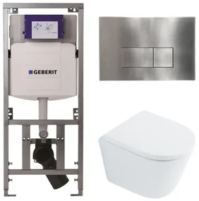 QeramiQ Dely Toiletset - 36.3x51.7cm - diepspoel - rimless - Geberit UP320 Burda inbouwreservoir - softclose toilet zitting 35 mm - steel bedieningsplaat - rechthoekige knoppen - wit glans SW1026255 / SW1159505/0701131/SW706195