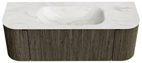 Mondiaz Kurve-dlux 130cm badmeubel ronding links/rechts shadow met 1 lade en 2 deuren en wastafel big small midden 1 kraangat ostra