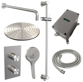 Brauer Brushed Edition complete inbouw regendouche met 3 standen handdouche, gebogen wandarm, glijstang en hoofddouche 30cm set 46 RVS geborsteld PVD