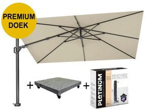 Challenger T2 premium zweefparasol 350x260 cm champagne met parasolvoet 120kg en hoes