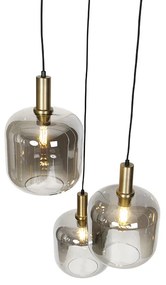 Smart hanglamp zwart met smoke glas 3-lichts incl. Wifi A60 - Zuzanna