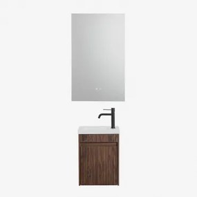 Narek Zwevend Houten Badkamermeubelset Met Geïntegreerde Wastafel Mat Zwart ↑20 Cm Met Afvoerkraan Zonder Overloop Orveta & Rectangular Led And Antifo
