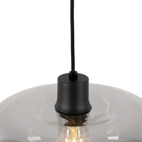 Art Deco hanglamp zwart met smoke glas - Bizle Art Deco E27 rond Binnenverlichting Lamp