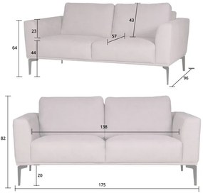 2 zitsbank - Tulp - stof Sorro lichtgrijs 90