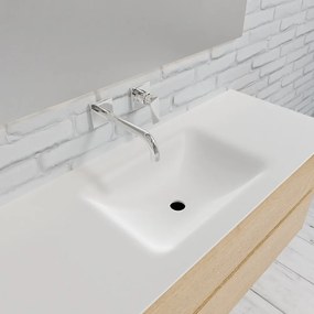 Zaro Valencia Solid Surface badmeubel 120cm licht eiken zonder kraangat spoelbak midden met 2 lades