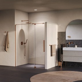 Brauer Stellar nisdeur met vaste wand 140cm koper geborsteld PVD