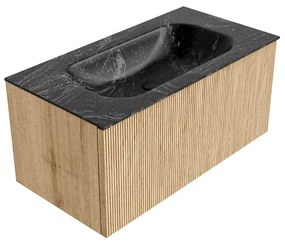 Mondiaz Kurve-dlux 90cm badmeubel oak met 1 lade en wastafel big small midden zonder kraangat lava