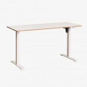 Elektrisch Verstelbaar Rechthoekig Bureau Met Geheugenfunctie Van Hout En Ijzer Serpi Wit & Wit Hout & ↔︎ 140 Cm - Sklum