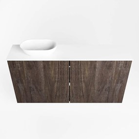 Mondiaz Fowy toiletmeubel 100cm dark brown met witte waskom links zonder kraangat