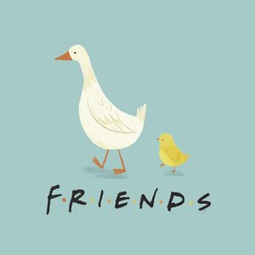 Kunstafdruk Friends - Chick and duck, (40 x 40 cm)