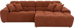 Goossens Excellent Bank Kubus - 40 X 40 Cm Stiksel bruin, stof, 1,5-zits, modern design met chaise longue rechts