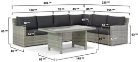 Dining Loungeset 6 personen Wicker Grijs  Garden Collections Giardino/Napoli