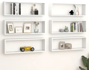 vidaXL Wandschappen kubus 6 st 80x15x26,5 cm spaanplaat hoogglans wit