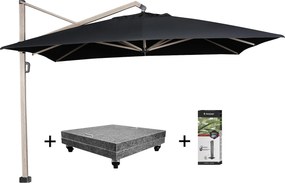 Icon premium zweefparasol 350x350 cm oak mast faded black met 150KG voet en hoes