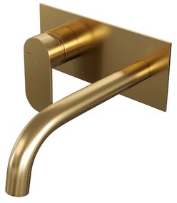 Brauer Gold Edition ColdStart wastafelkraan inbouw gebogen uitloop met achterplaat model C2 geborsteld messing PVD
