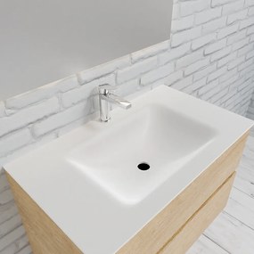 Zaro Valencia Solid Surface badkamermeubel 80cm licht eiken 1 kraangat met 2 lades