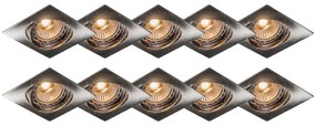 Moderne inbouwspot staal kantelbaar set van 10 - Edu