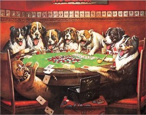 Metalen bord DRUKEN DOGS PLAYING CARDS