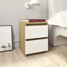 vidaXL Nachtkastjes 2 st 30x30x40 cm bewerkt hout wit en eikenkleurig