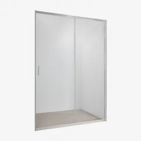Douchewand Met Frontale Toegang En Schuifdeur, 6 Mm Gehard Glas En Aluminium Dover Transparant & 140 X 195 Cm & Geborsteld Grijs - Sklum