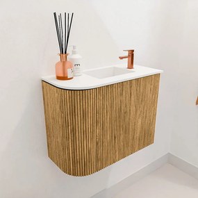 Mondiaz Joya 50cm toiletmeubel ronding links oak met wastafel faye rechts 1 kraangat talc