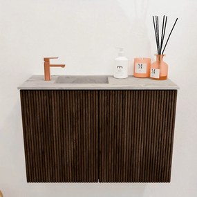 Mondiaz Joya DLux 60cm toiletmeubel walnut met wastafel faye links 1 kraangat glace