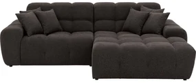 Goossens Excellent Bank Kubus - 30 X 30 Cm Stiksel donkerbruin, stof, 1,5-zits, modern design met chaise longue rechts