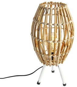 Landelijke tafellamp tripod bamboe met wit - Canna Capsule Landelijk E27 ovaal Binnenverlichting Lamp