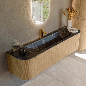 Mondiaz Kurve-dlux 170cm badmeubel ronding links/rechts oak met 1 lade en 2 deuren en wastafel big large midden 1 kraangat lava