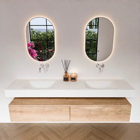 Zaro Alan badmeubel 190cm washed oak 2 lades met vrijhangende wastafel cloud dubbel zonder kraangat talc