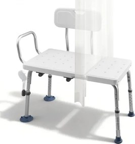 VEVOR Badtransferbank, draagvermogen tot 180 kg, douchestoel met armleuningen, rugleuning en gordijnopening, in hoogte verstelbare badstoel voor senioren en mensen met een beperking