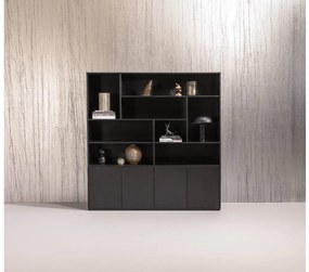 Goossens Basic Buffetkast Madrid, 4 dichte deuren 8 open vakken, zwart melamine, 184 x 191 x 45 cm, elegant chic