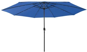 vidaXL Parasol met LED-verlichting en metalen paal 400 cm azuurblauw