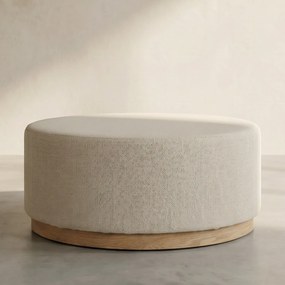 Ronde Hocker Beige Met Eiken Rand