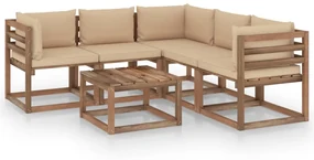 vidaXL 6-delige Loungeset met beige kussens geïmpregneerd grenenhout